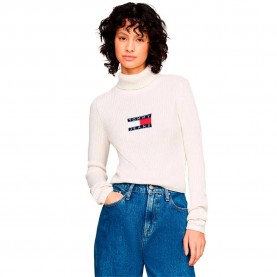 блуза,дамски,пуловери,дамски,плетени,дрехи,tommy,jeans,melange,flag,high,neck,sweater,white