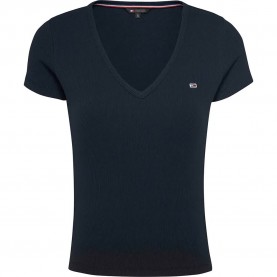 тениска,дамски,тениски,tommy,jeans,slim,essential,rib,short,sleeve,t,shirt,blue,(dark,night,navy)