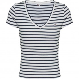 тениска,дамски,тениски,tommy,jeans,dw0dw17385,short,sleeve,v,neck,t,shirt,white,(ecru,navy)