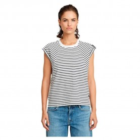 Тениска G-Star Seam Detail Stripe Loose sleeveless T-shirt - White (Lt Chalk/Osaka Blue Stripe) тениска,дамски,тениски,g,star,seam,detail,stripe,loose,sleeveless,t,shirt,white,(lt,chalk,osaka,blue,stripe)