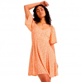 Рокля Roxy ERJWD03906 short sleeve dress - Orange (Nectarine Vaca All Day Ditsy) рокля,дамски,поли,и,рокли,roxy,erjwd03906,short,sleeve,dress,orange,(nectarine,vaca,all,day,ditsy)