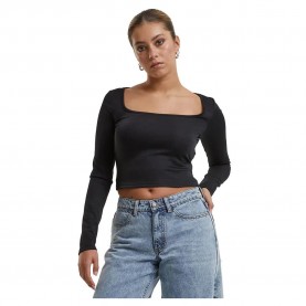 фланелка,с,дълъг,ръкав,дамски,топове,urban,classics,glitter,square,neck,long,sleeve,top,black,(black)