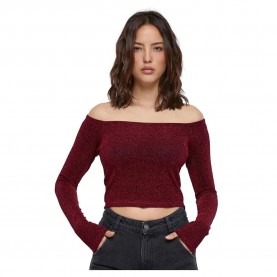 фланелка,с,дълъг,ръкав,дамски,топове,urban,classics,off,shoulder,glitter,long,sleeve,top,red,(burgundy)