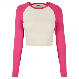 къса,блуза,дамски,топове,urban,classics,organic,cropped,retro,baseball,long,sleeve,top,pink