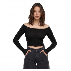фланелка,с,дълъг,ръкав,дамски,топове,urban,classics,off,shoulder,glitter,long,sleeve,top,black