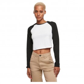 къса,блуза,дамски,топове,urban,classics,organic,cropped,retro,baseball,long,sleeve,top,white,black,(white)