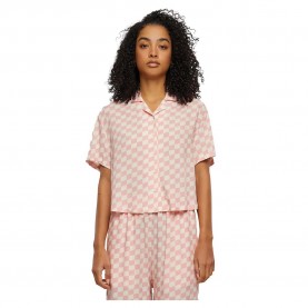 карирана,риза,дамски,блузи,дамски,ризи,urban,classics,viscose,resort,short,sleeve,shirt,lemonade,pink,check,(pink)