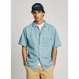 риза,с,къс,ръкав,мъжки,ризи,pepe,jeans,mace,tint,short,sleeve,shirt,denim,6oz,blue,lightweight,denim,(blue)