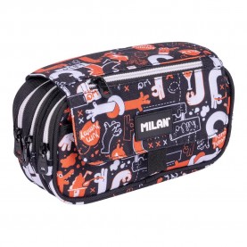 канцеларски,принадлежности,milan,4,zipped,pencil,case,with,a,flap,fingers,special,series,black,(multicolor)