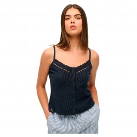 Тениска Superdry Lace sleeveless T-shirt - Blue (Eclipse Navy) тениска,дамски,тениски,superdry,lace,sleeveless,t,shirt,blue,(eclipse,navy)