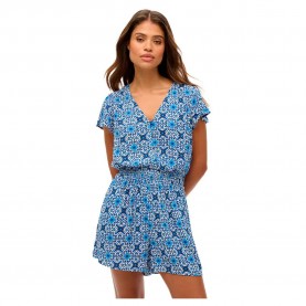 Superdry Printed short sleeve romper - Blue (Tala Tile Border Blue) дамски,гащеризони,superdry,printed,short,sleeve,romper,blue,(tala,tile,border,blue)