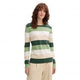 блуза,дамски,пуловери,дамски,плетени,дрехи,tom,tailor,knit,structured,striped,sweater,green,beige,block,stripe,(multicolor)