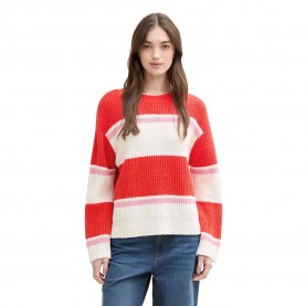 Блуза Tom tailor Structured Striped sweatshirt - Red (White Red Pink Stripe) блуза,дамски,блузи,tom,tailor,structured,striped,sweatshirt,red,(white,red,pink,stripe)