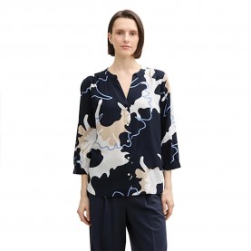 Tom tailor 1045237 3/4 sleeve blouse - Blue (Big Floral Shapes Design) дамски,блузи,tom,tailor,1045237,3,4,sleeve,blouse,blue,(big,floral,shapes,design)