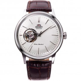 часовник,часовници,orient,watches,classic,bambino,open,heart,41,mm,watch,brown,light,grey,mineral,(silver)