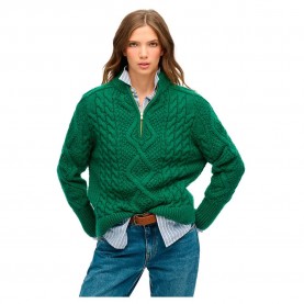 блуза,дамски,пуловери,дамски,плетени,дрехи,superdry,aran,half,zip,sweater,green