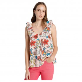 дънки,дамски,блузи,дамски,ризи,lois,jeans,6881,sleeveless,blouse,brown,(print)