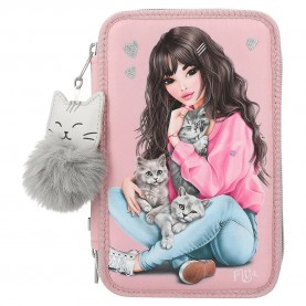 канцеларски,принадлежности,topmodel,kitten,(0411754),triple,pocket,pencil,case,pink,(multicolor)