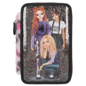 канцеларски,принадлежности,topmodel,rebel,kitty,(0413017),triple,pocket,pencil,case,black,grey,(multicolor)