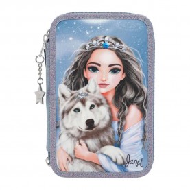 канцеларски,принадлежности,topmodel,wolf,(0413149),triple,pocket,pencil,case,blue,(blue)
