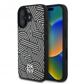 DKNY PU Leather Crosswalk Pattern Magsafe iPhone 16 phone case - Black (Ivory) други,аксесоари,dkny,pu,leather,crosswalk,pattern,magsafe,iphone,16,phone,case,black,(ivory)