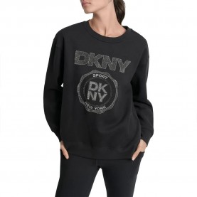 блуза,дамски,блузи,dkny,medallion,logo,long,line,sweatshirt,black