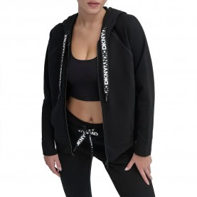 блуза,дамски,блузи,dkny,two,tone,logo,drawcord,full,zip,sweatshirt,black