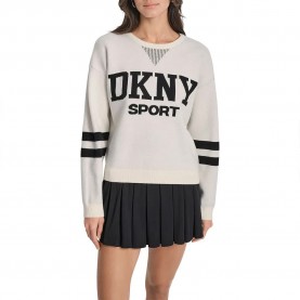 блуза,дамски,блузи,dkny,varsity,logo,stripe,detail,sweatshirt,white