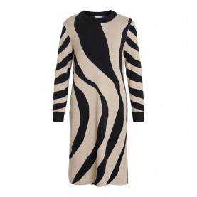 Рокля Vila Tif long sleeve midi dress - Beige (Natural Melange / Black/Animal) рокля,дамски,поли,и,рокли,vila,tif,long,sleeve,midi,dress,beige,(natural,melange,black,animal)
