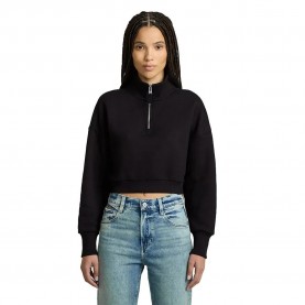 Блуза G-Star Cropped Loose half zip sweatshirt - Black (Dark Black) блуза,дамски,блузи,g,star,cropped,loose,half,zip,sweatshirt,black,(dark,black)