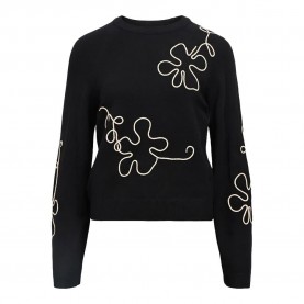 блуза,дамски,пуловери,дамски,плетени,дрехи,object,laney,rubin,sweater,black,sandshell,new,floral,(black)