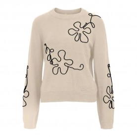 блуза,дамски,пуловери,дамски,плетени,дрехи,object,laney,rubin,sweater,sandshell,black,new,floral,(beige)