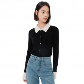 жилетка,дамски,пуловери,дамски,плетени,дрехи,lily,business,fashion,contrast,knitted,cardigan,black