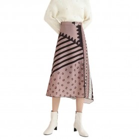 пола,дамски,поли,и,рокли,lily,irregular,patchwork,skirt,almond,(brown)