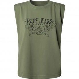 Тениска Pepe jeans Bertha sleeveless T-shirt - Green (Khaki Green) тениска,дамски,тениски,pepe,jeans,bertha,sleeveless,t,shirt,green,(khaki,green)