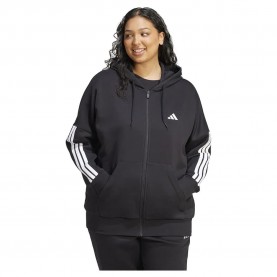 Поларена блуза Adidas Essentials 3 Stripes Fleece Plus full zip sweatshirt - Black (Black / White) поларена,блуза,дамски,блузи,adidas,essentials,3,stripes,fleece,plus,full,zip,sweatshirt,black,(black,white)