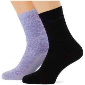 Чорапи HUGO Leo Logo socks 2 pairs - Black / Purple (Medium Grey) чорапи,мъжки,чорапи,дамски,чорапи,hugo,leo,logo,socks,2,pairs,black,purple,(medium,grey)