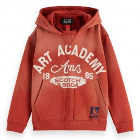 Суичър Scotch & soda Loose Fit Snow Washed Front Artwork hoodie - Orange (Ketchup) суичър,детски,блузи,scotch,&,soda,loose,fit,snow,washed,front,artwork,hoodie,orange,(ketchup)