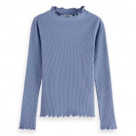 тениска,детски,тениски,scotch,&,soda,mock,ribbed,slim,fit,long,sleeve,t,shirt,blue,(faded,denim)