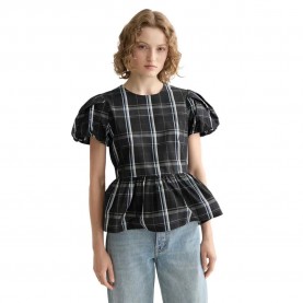 шапка,дамски,блузи,дамски,ризи,scotch,&,soda,cap,taffeta,peplum,short,sleeve,blouse,black,(taffeta,check)