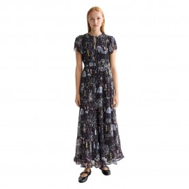 Рокля Scotch & soda Gathered short sleeve long dress - Black (Black Mountain) рокля,дамски,поли,и,рокли,scotch,&,soda,gathered,short,sleeve,long,dress,black,(black,mountain)