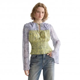 дамски,блузи,дамски,ризи,scotch,&,soda,smocked,long,sleeve,blouse,yellow,purple,(dancer,lavender)