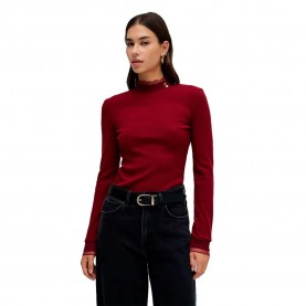 Блуза Salsa jeans 21010508 Slim Fit high neck sweater - Red (Dark Red) блуза,дамски,пуловери,дамски,плетени,дрехи,salsa,jeans,21010508,slim,fit,high,neck,sweater,red,(dark,red)