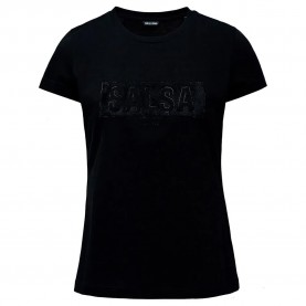 тениска,дамски,тениски,salsa,jeans,branding,slim,fit,t,shirt,black