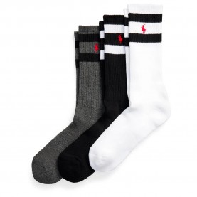 Чорапи Ralph Lauren Class Stripe crew socks 3 pairs - Multicolor (Black / Heather Grey / White) чорапи,мъжки,чорапи,ralph,lauren,class,stripe,crew,socks,3,pairs,multicolor,(black,heather,grey,white)