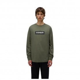 Тениска Napapijri Box Logo long sleeve T-shirt - Green - (Tea Leaf) тениска,мъжки,тениски,napapijri,box,logo,long,sleeve,t,shirt,green,(tea,leaf)
