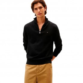 блуза,мъжки,пуловери,tommy,hilfiger,pima,org,ctn,mock,half,zip,sweater,black