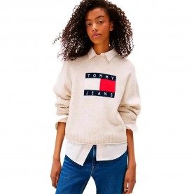 блуза,дамски,пуловери,дамски,плетени,дрехи,tommy,jeans,melange,flag,sweater,ancient,white,heather,(beige)