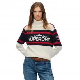 блуза,дамски,пуловери,дамски,плетени,дрехи,superdry,apres,ski,high,neck,sweater,dusty,ecru,multi,stripe