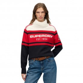блуза,дамски,пуловери,дамски,плетени,дрехи,superdry,apres,ski,high,neck,sweater,off,white,varsity,red,stripe